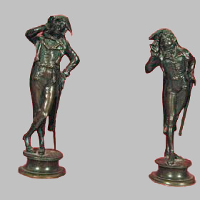 Pareja Figuritas de Bronce: Dos Soldados Palaciegos.  Francia, 1830.  Fdo.: E. Guillemin