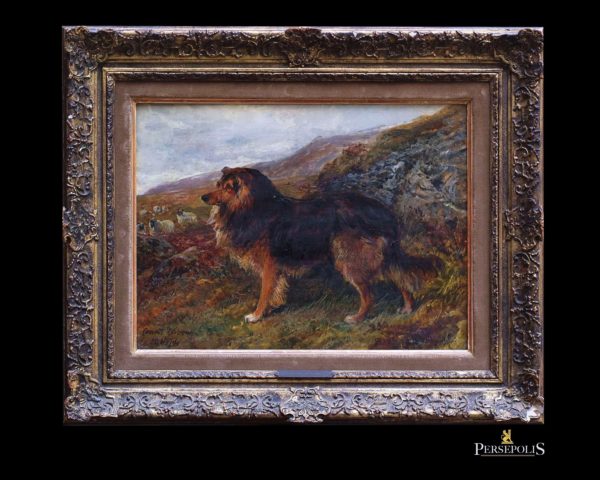 Óleo sobre tela: Perro con ovejas. John Sargent Noble, 1848 -1896