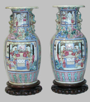 Pair of Canton Porcelain Vases