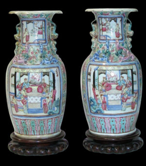 Pair of Canton Porcelain Vases