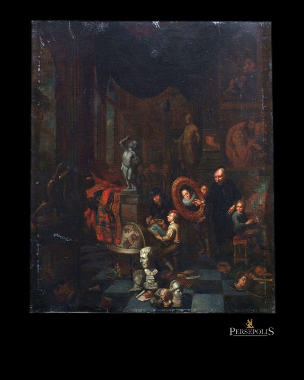 Oleo sobre tela: "The Academy of Arts". Balthazar Van Den Bossche (1681 - 1715)