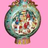 Botella porcelana China, Famille Rose, Emperadores sobre caballos, S. XVIII. Firmado