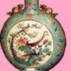 Botella porcelana China, Famille Rose, Emperadores sobre caballos, S. XVIII. Firmado