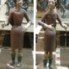 Pareja Tallas de madera. Ángeles con alas de metal, policromados en rojo
