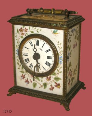 Reloj Carruaje de sobremesa Francés, con bronce y esmaltes. 1.878. S. XIX
