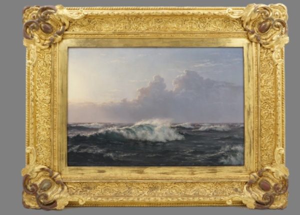 Óleo sobre tela: "Breaking Waves".Tela original Johannes Herman Brandt, 1850 - 1926. Firmado 1918