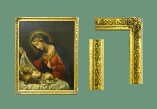 Óleo sobre tela: Virgen María con el Niño en la cuna. Escuela Italiana, S. XVIII