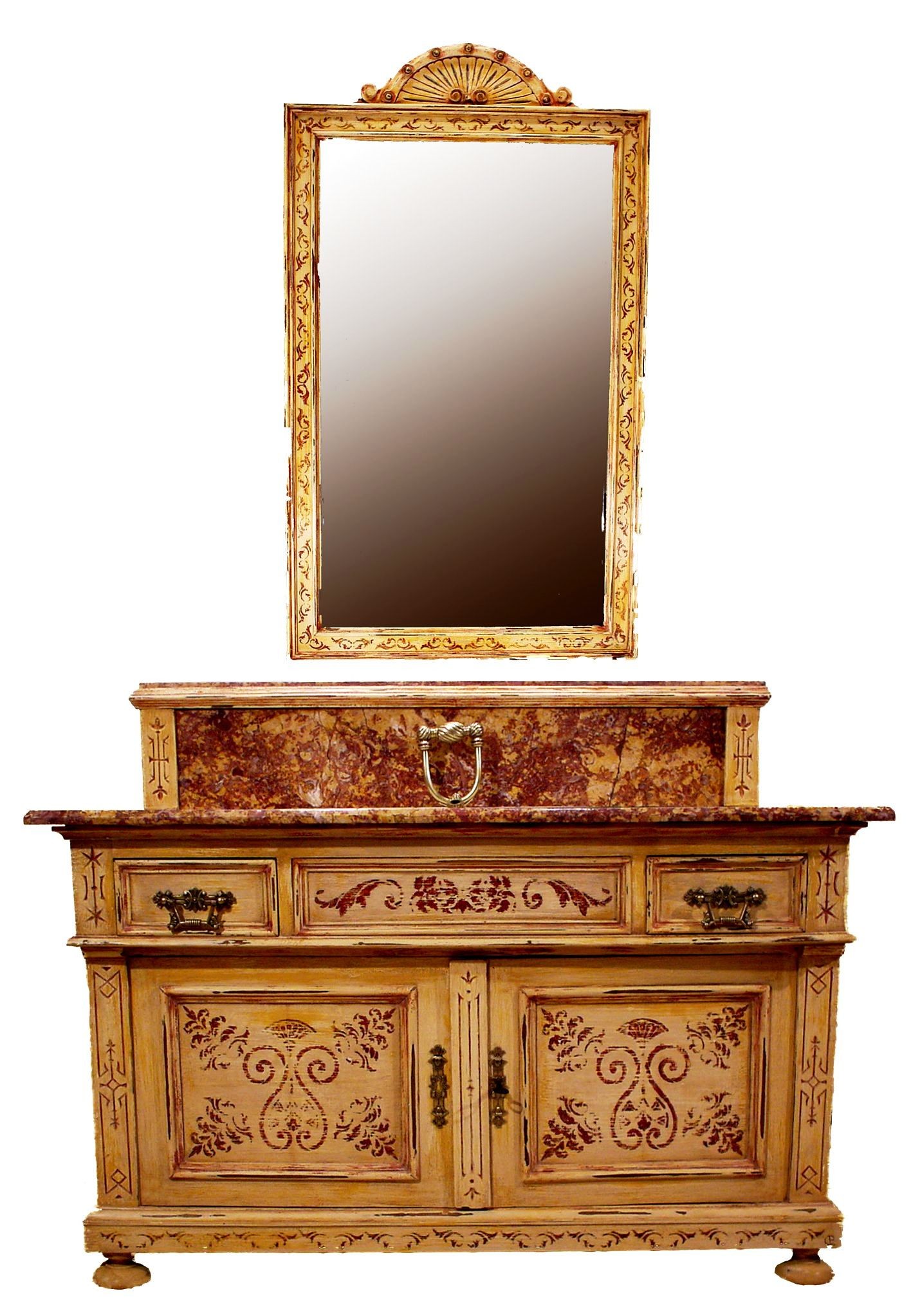 Walnut Marbling Dresser And Mirror On Top Xix Century Persepolis