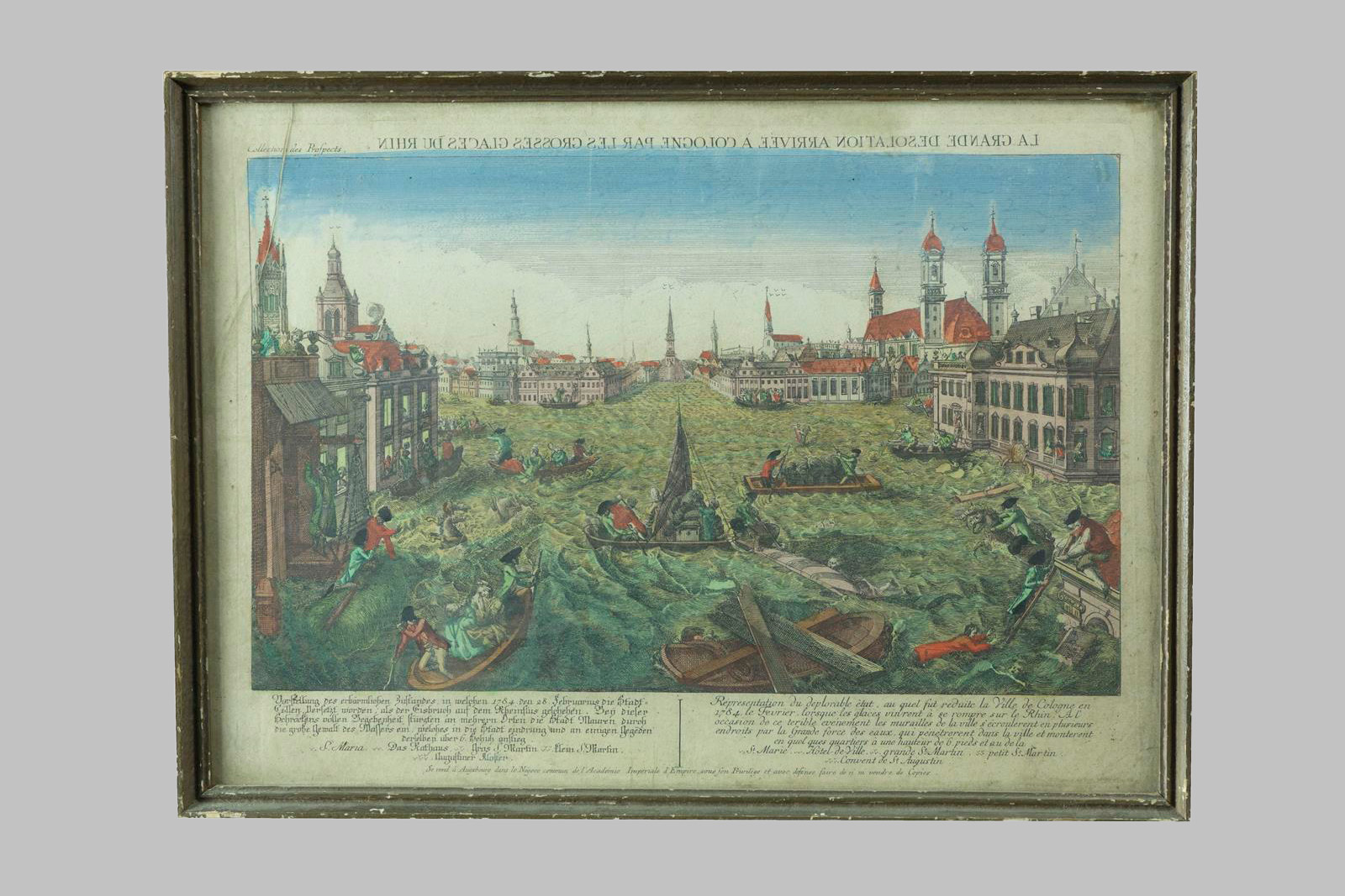 Illuminated Engraving: Flood of the city of Cologne