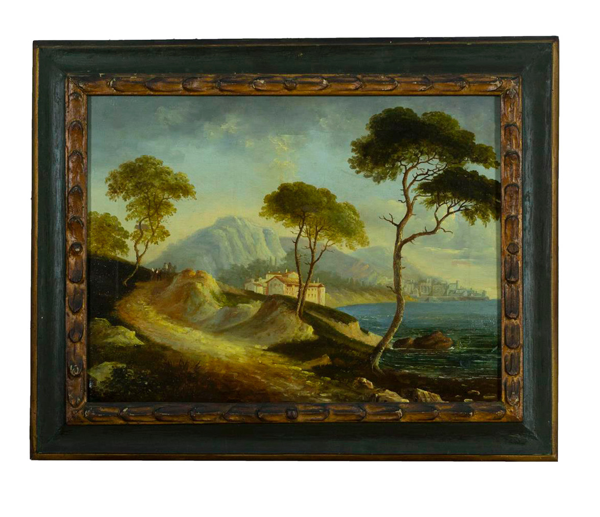 Pareja de Óleos – Paisajes con Aldeanos y Montañas (Siglo XIX) - Imagen 2