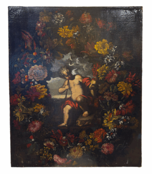 San Juan Bautista Niño con orla floral