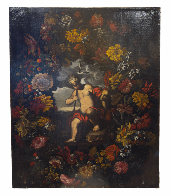 San Juan Bautista Niño con orla floral