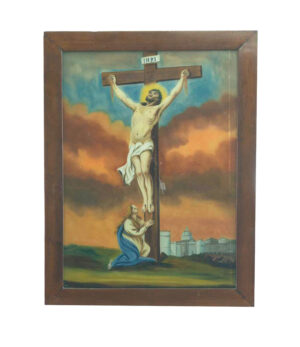 Cristo en la Cruz – Pintura sobre Cristal, Siglo XVIII