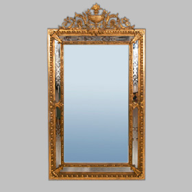 Venetian Mirror with carved frame, fine gold. Etched Mirror. XIX Century