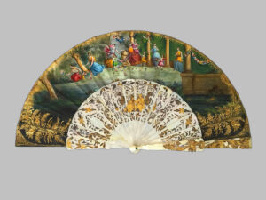 Abanico con Varillas de Nácar y Oro – Paisaje Bucólico, Firmado Trouvé