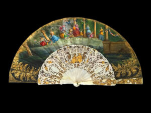 Abanico con Varillas de Nácar y Oro – Paisaje Bucólico, Firmado Trouvé