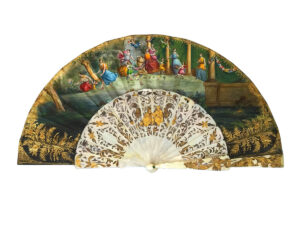 Abanico con Varillas de Nácar y Oro – Paisaje Bucólico, Firmado Trouvé
