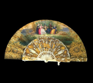 Abanico con Varillas de Nácar y Oro – Paisaje Bucólico, Firmado Trouvé