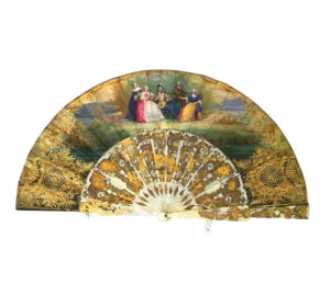 Abanico con Varillas de Nácar y Oro – Paisaje Bucólico, Firmado Trouvé