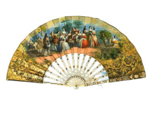 Abanico Luis XVI con Varilla de Nácar y Oro Fino – Escena de la Corte, Siglo XVIII