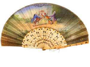 Abanico del Siglo XVIII con Varilla de Hueso e Incrustaciones de Plata y Oro