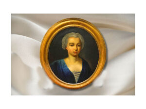 Óleo sobre tela, retrato de una Dama con pelo recogido.
