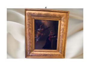 Óleo sobre tabla representando Aparación del Angel a una Santa.