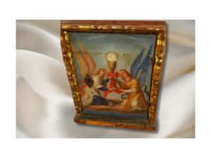 Oil on panel: Sacristy Door with period gold frame.