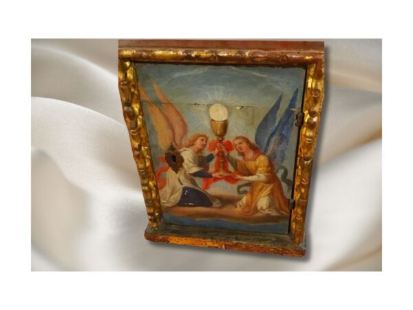 Oil on panel: Sacristy Door with period gold frame.