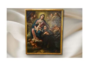 Oil on canvas, Virgin and Child, Saint, and Angels.