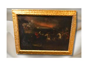 Óleo sobre tela Batalla 2 guerreros con caballos.