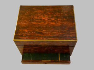 Rosewood Desk Box with glass and silver boxes, with secret drawer.