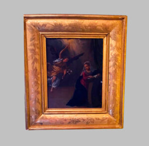 Oil on panel depicting the Apparition of an Angel to a Saint.