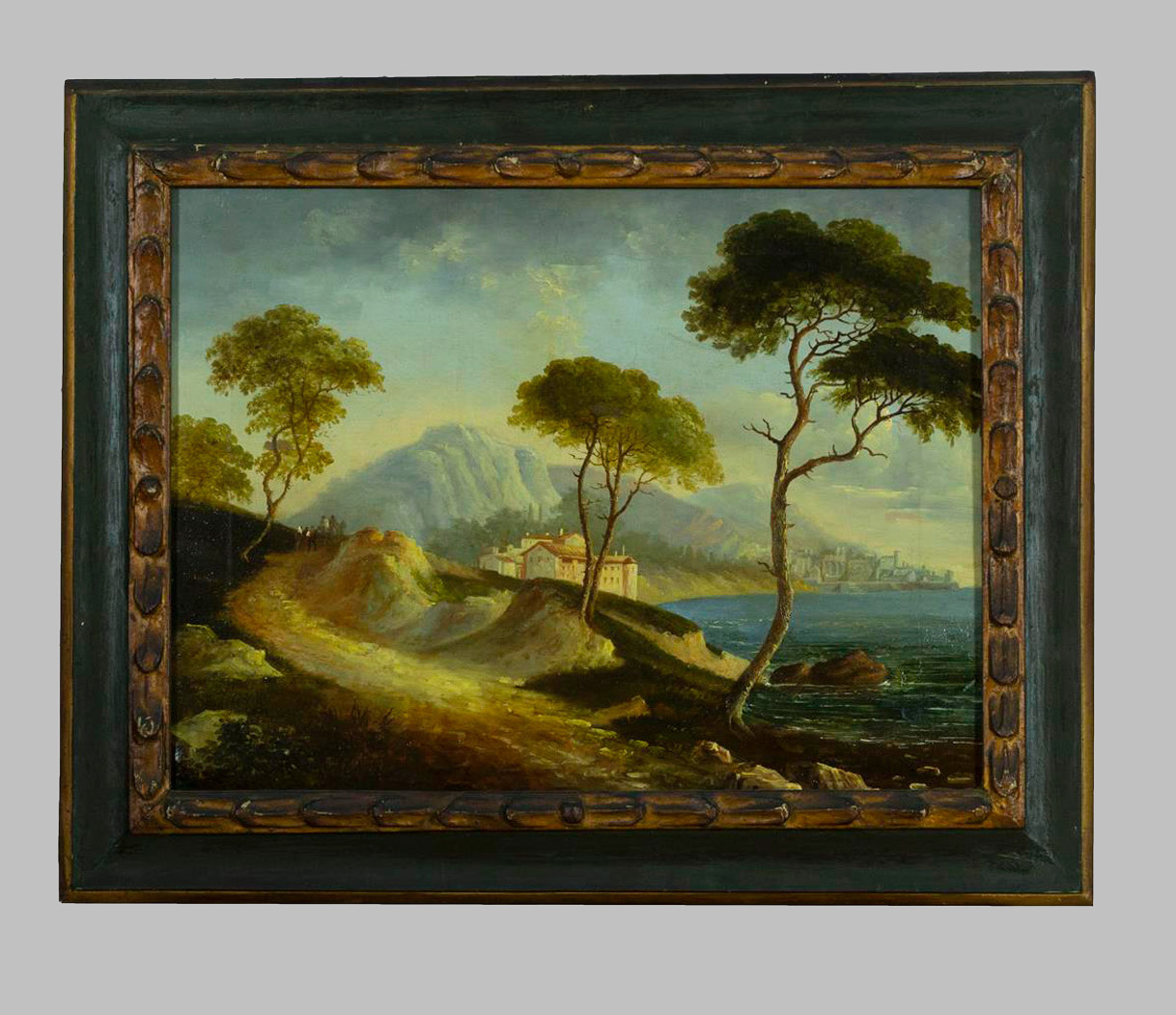 Pareja de Óleos – Paisajes con Aldeanos y Montañas (Siglo XIX) - Imagen 2
