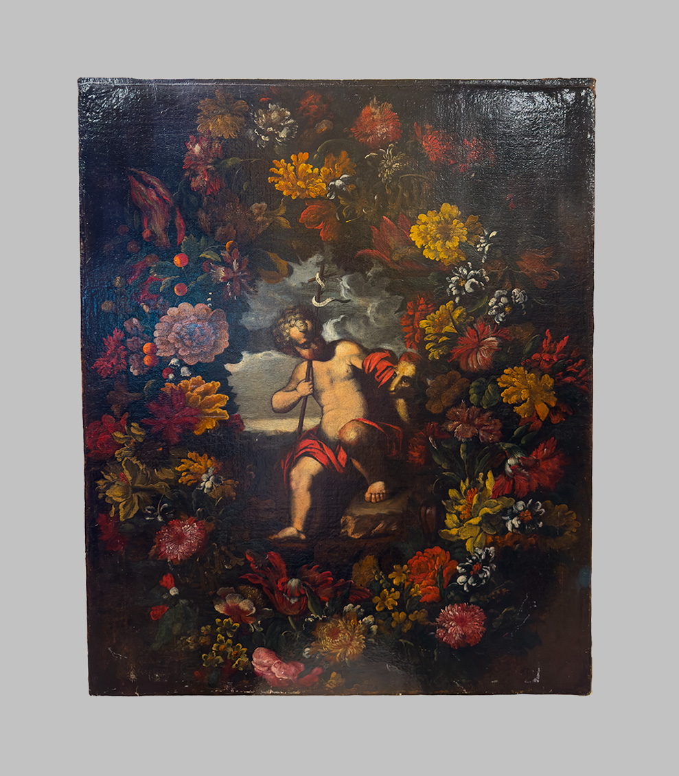 San Juan Bautista Niño con orla floral